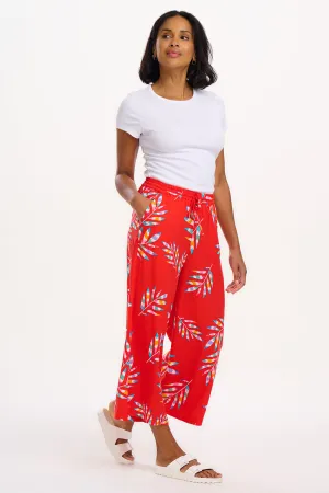 Ameera Cropped Wide Leg Trousers - Red. Rainbow Fronds