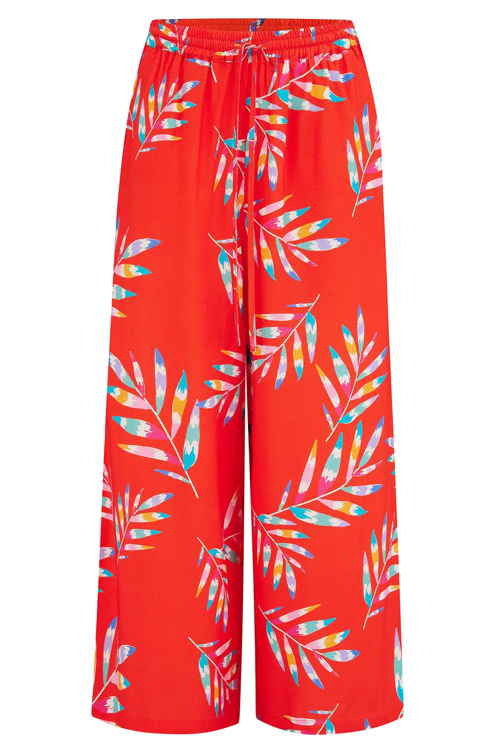 Ameera Cropped Wide Leg Trousers - Red. Rainbow Fronds