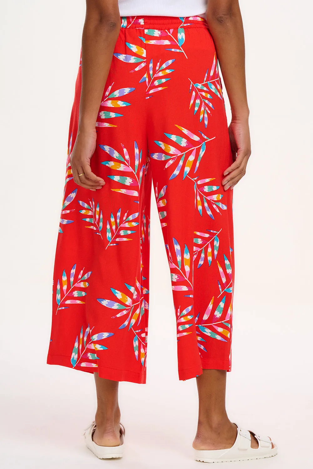 Ameera Cropped Wide Leg Trousers - Red. Rainbow Fronds
