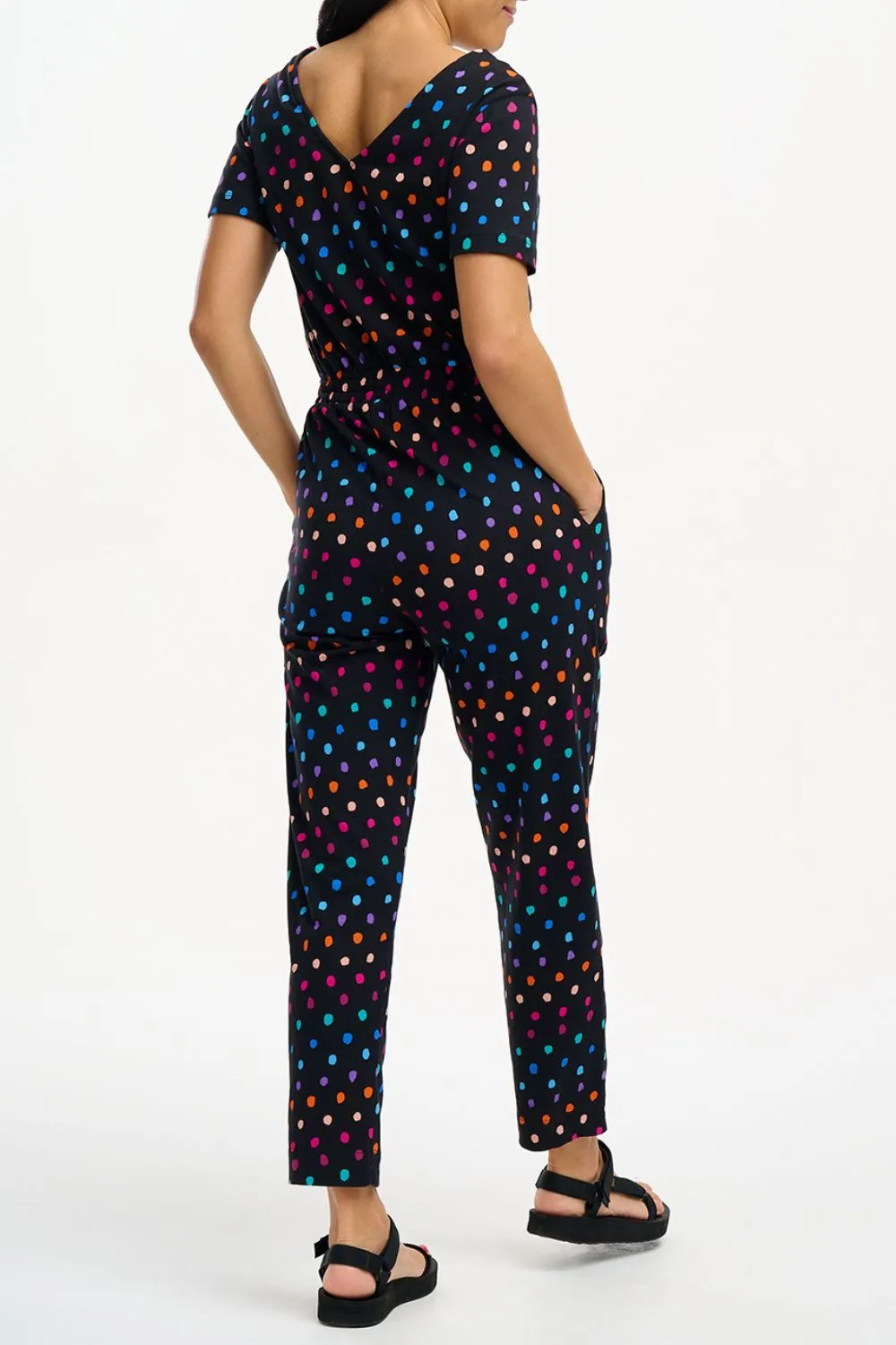 Bianca Jersey Jumpsuit - Black. Rainbow Painterly Spot
