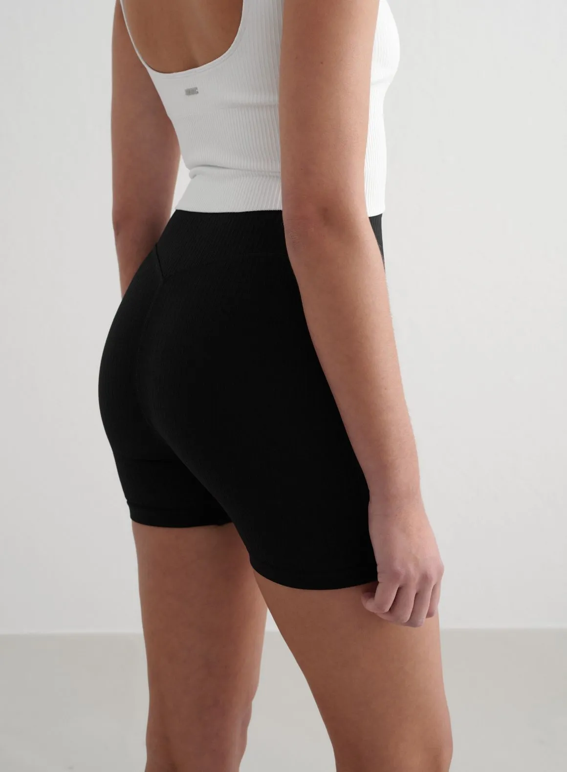 Black Ribbed Midi Biker Shorts