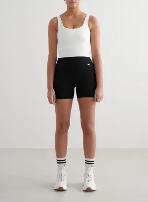 Black Ribbed Midi Biker Shorts