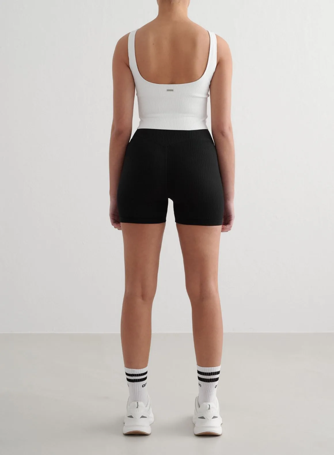 Black Ribbed Midi Biker Shorts