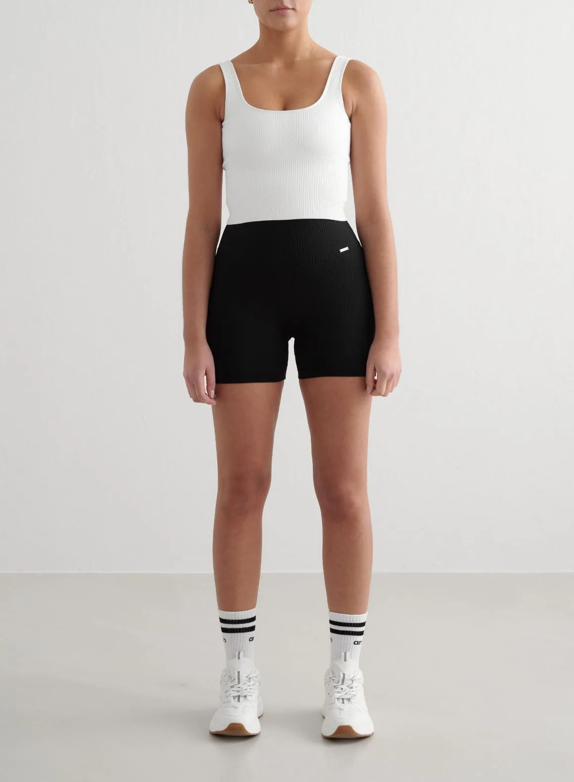 Black Ribbed Midi Biker Shorts
