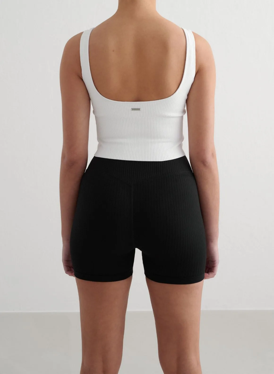 Black Ribbed Midi Biker Shorts