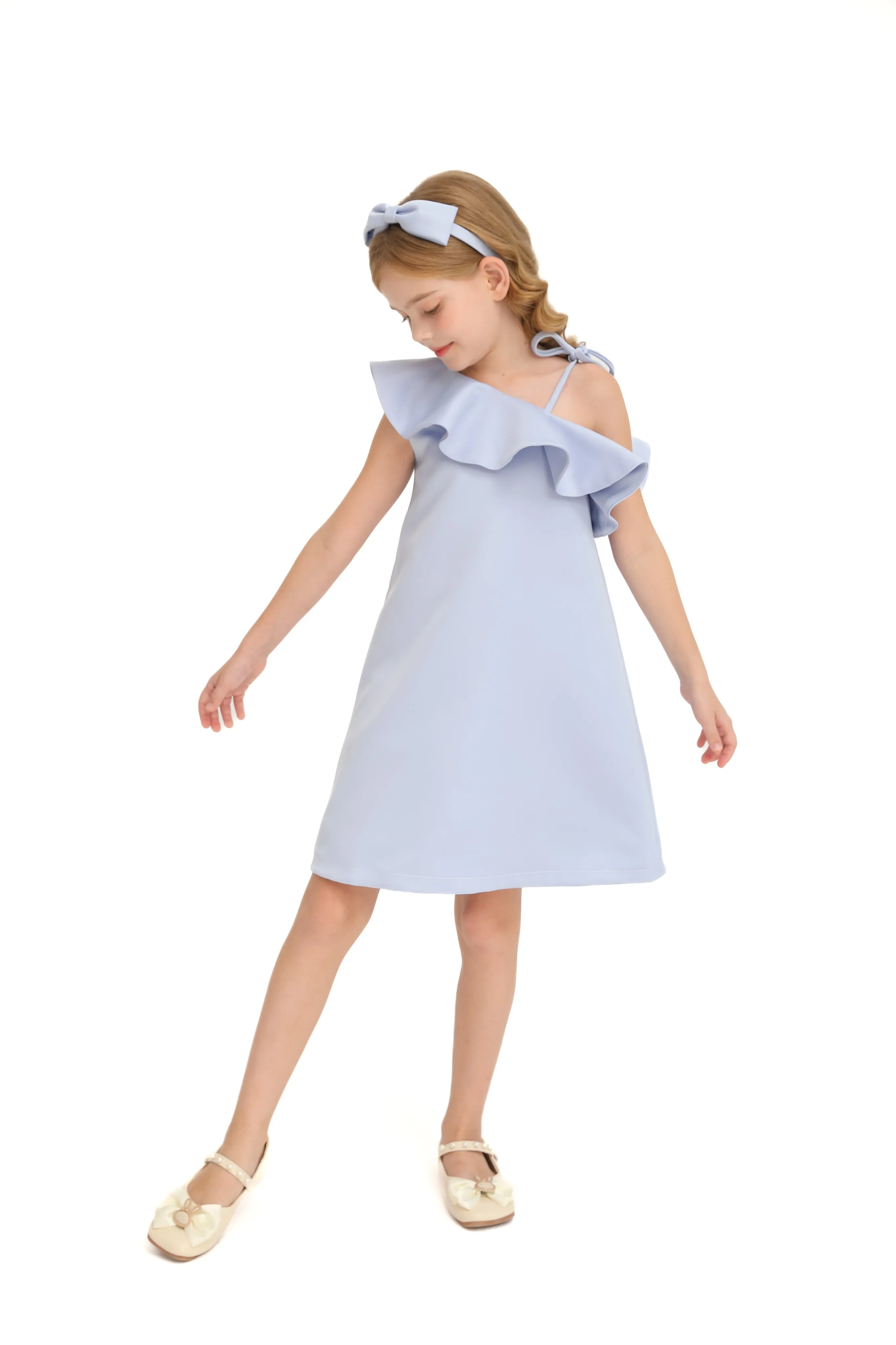 Blue Petulla Off Shoulder Ruffle Dress