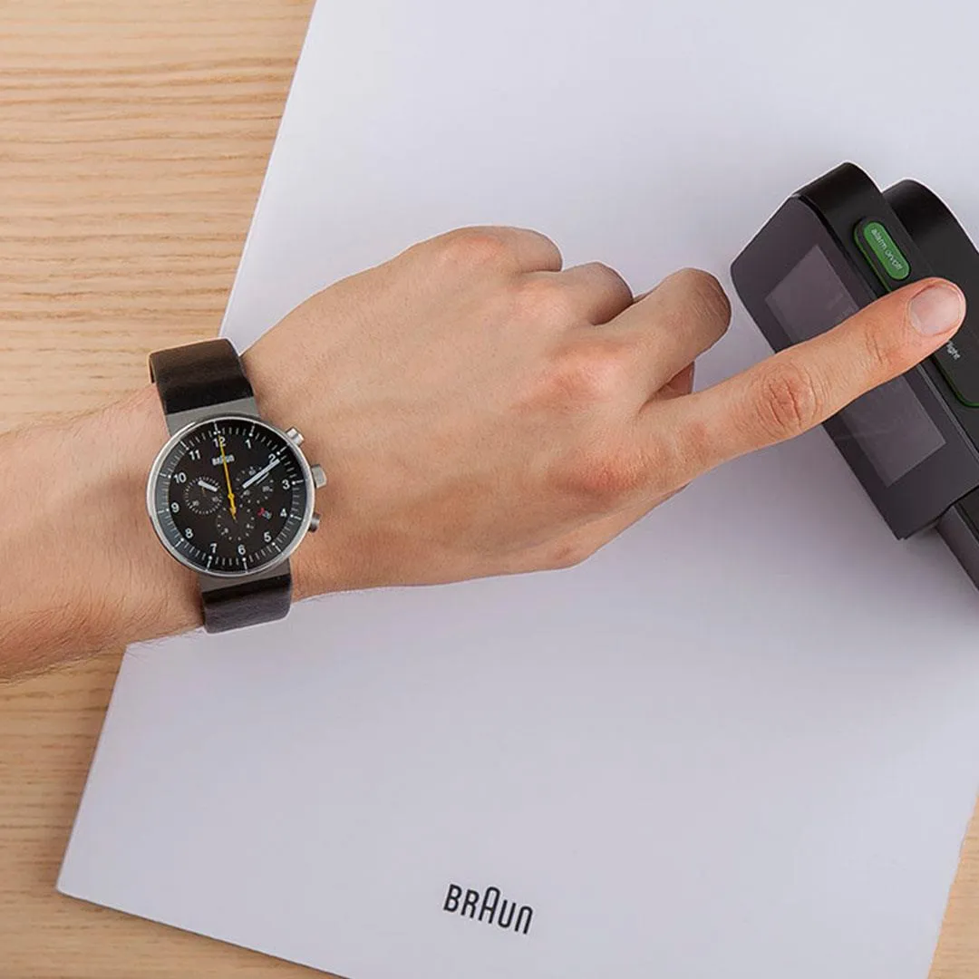 BN0095 Braun gents prestige chronograph watch - black dial and black leather strap
