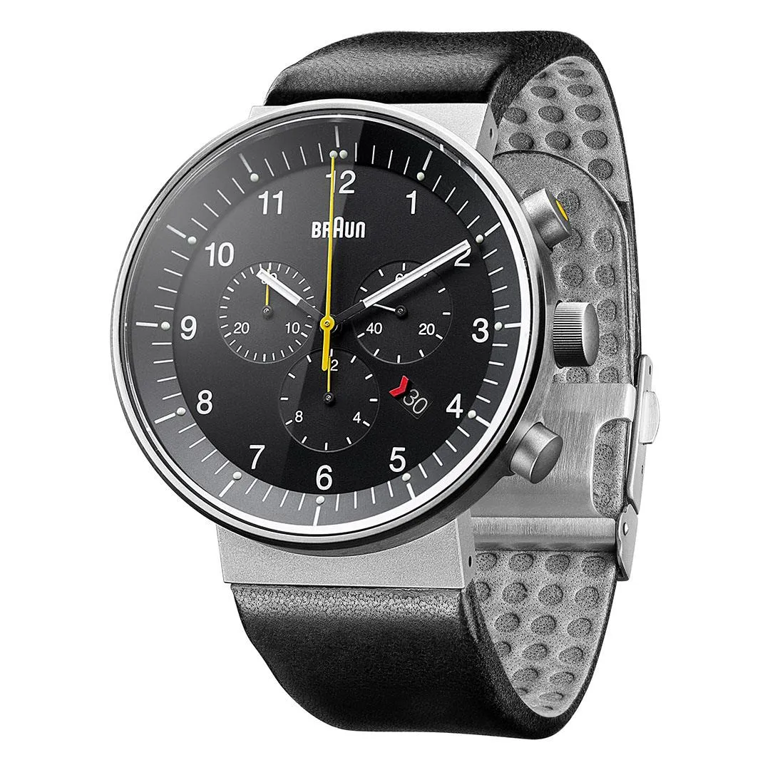 BN0095 Braun gents prestige chronograph watch - black dial and black leather strap