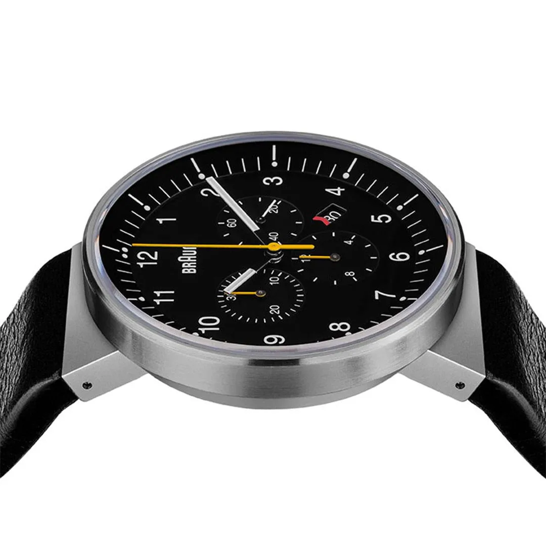 BN0095 Braun gents prestige chronograph watch - black dial and black leather strap