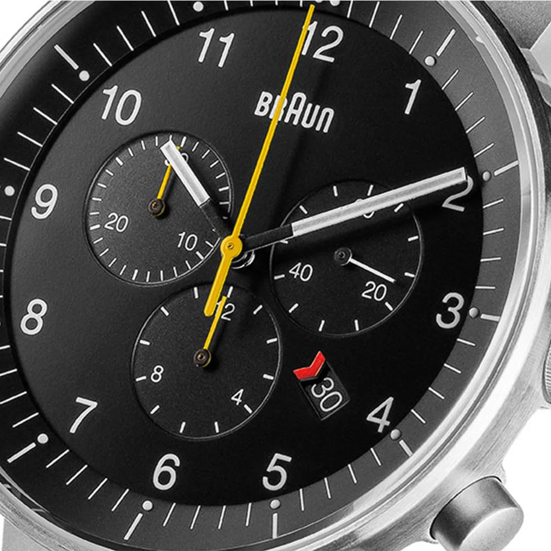 BN0095 Braun gents prestige chronograph watch - black dial and black leather strap