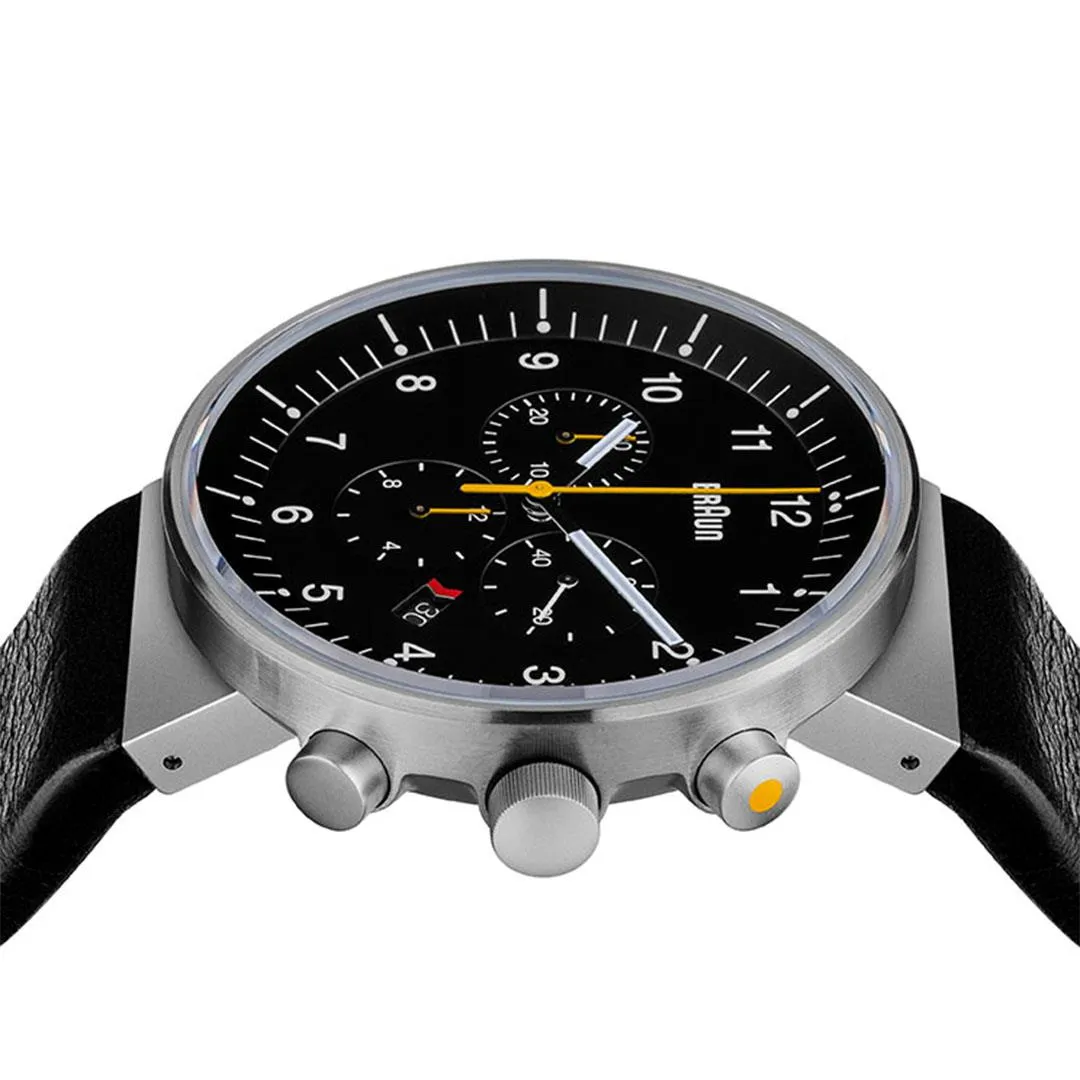 BN0095 Braun gents prestige chronograph watch - black dial and black leather strap