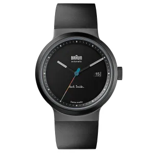 BN0279 Braun   Paul Smith Swiss made automatic watch - black dial and black rubber strap - limited edition
