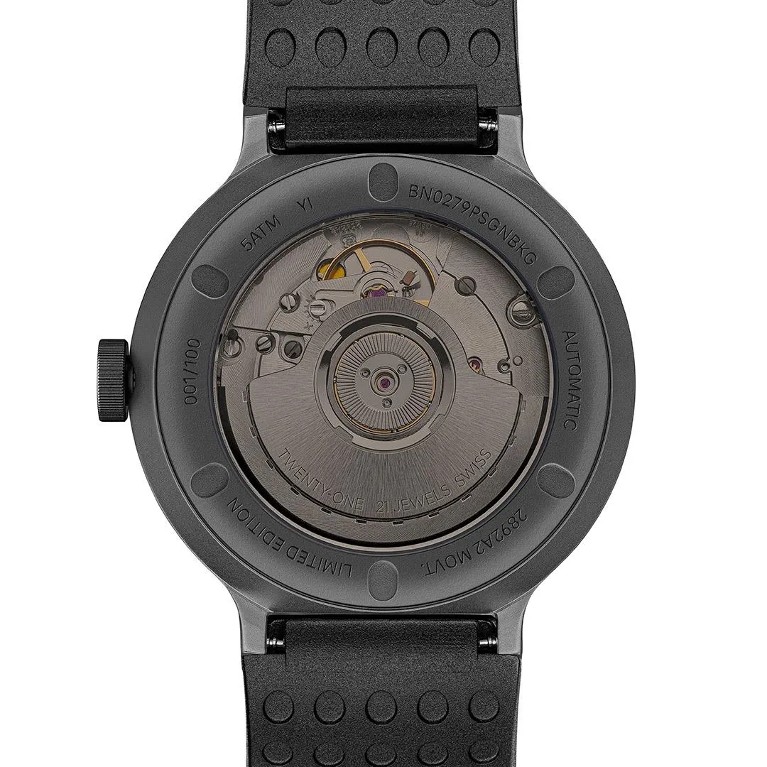 BN0279 Braun   Paul Smith Swiss made automatic watch - black dial and black rubber strap - limited edition