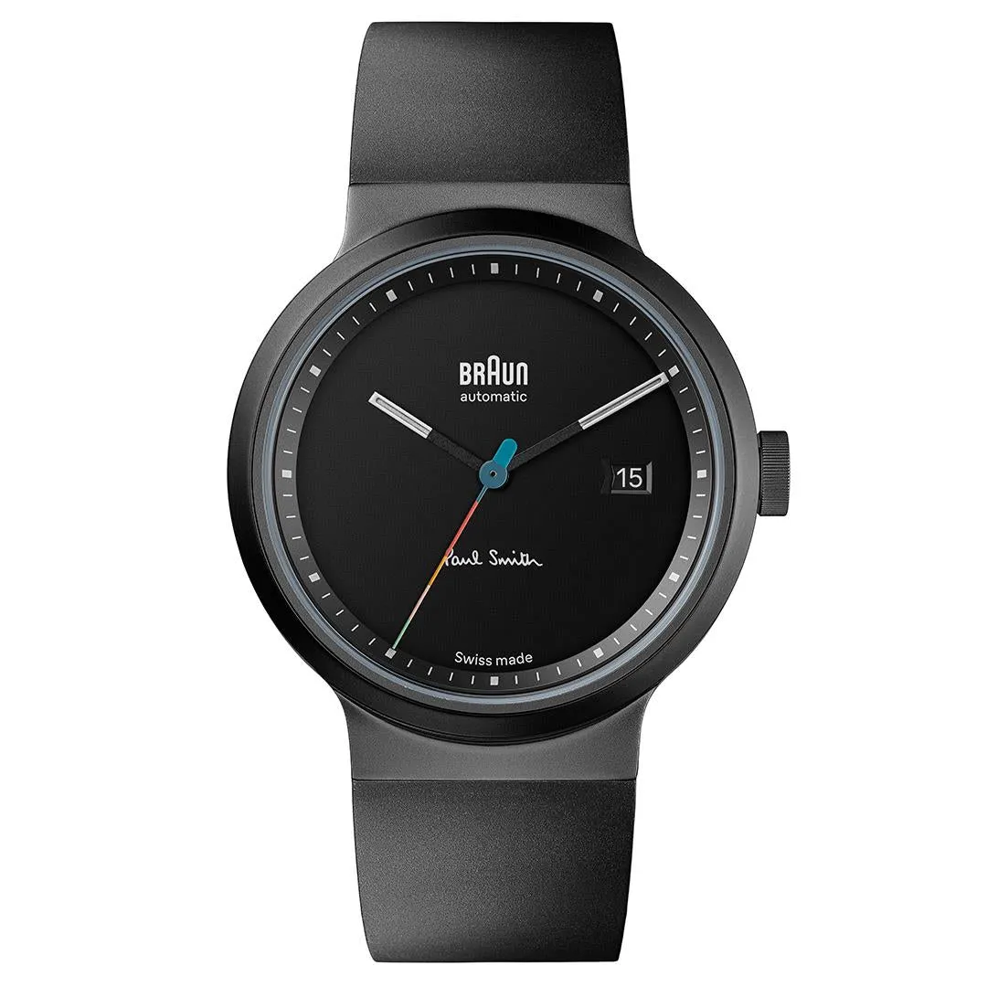 BN0279 Braun   Paul Smith Swiss made automatic watch - black dial and black rubber strap - limited edition