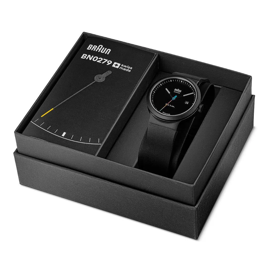 BN0279 Braun   Paul Smith Swiss made automatic watch - black dial and black rubber strap - limited edition