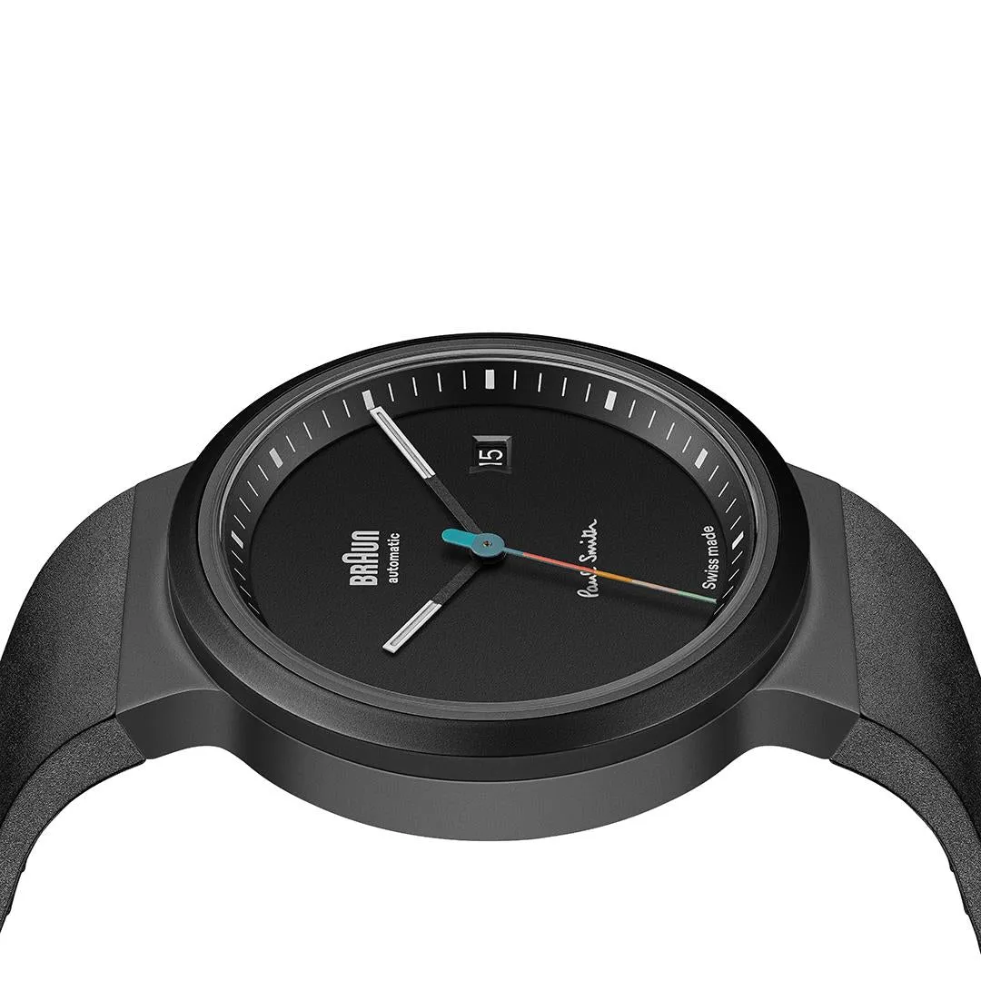 BN0279 Braun   Paul Smith Swiss made automatic watch - black dial and black rubber strap - limited edition