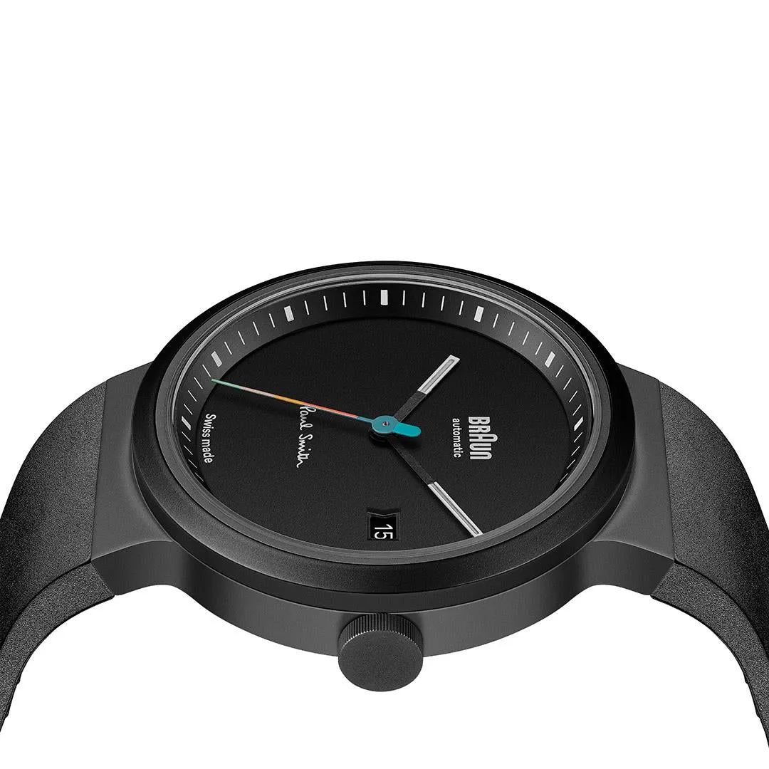 BN0279 Braun   Paul Smith Swiss made automatic watch - black dial and black rubber strap - limited edition