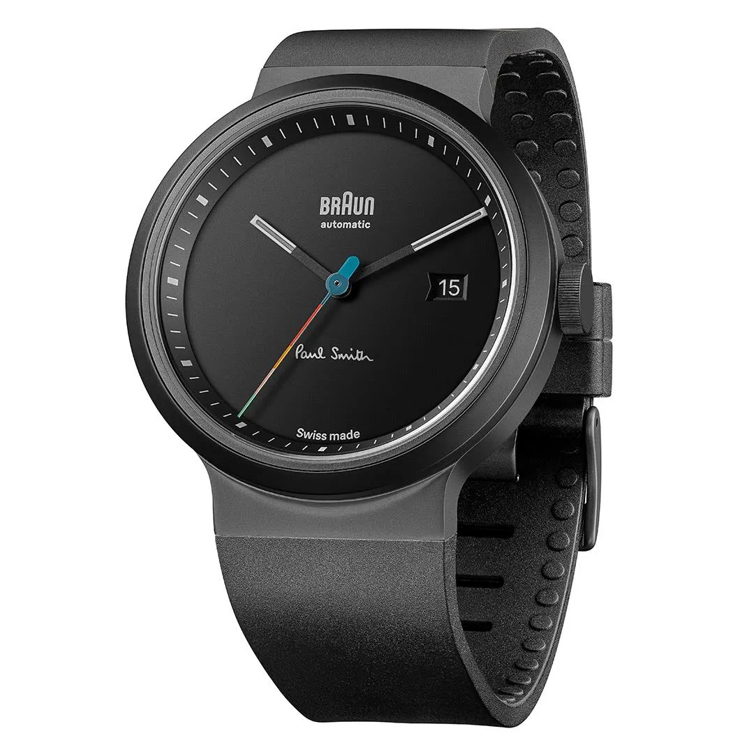 BN0279 Braun   Paul Smith Swiss made automatic watch - black dial and black rubber strap - limited edition