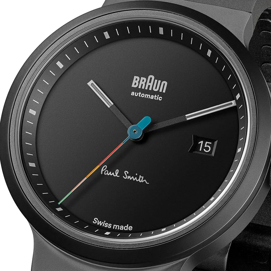 BN0279 Braun   Paul Smith Swiss made automatic watch - black dial and black rubber strap - limited edition