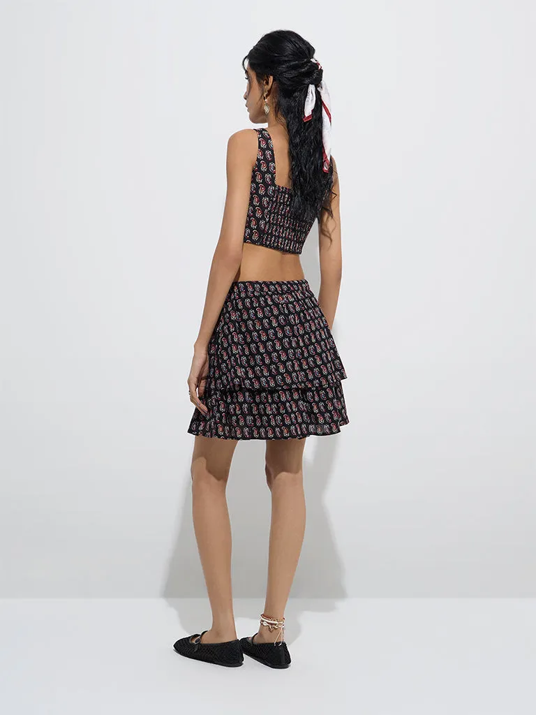 Bombay Paisley Black Paisley Printed Cotton Skirt