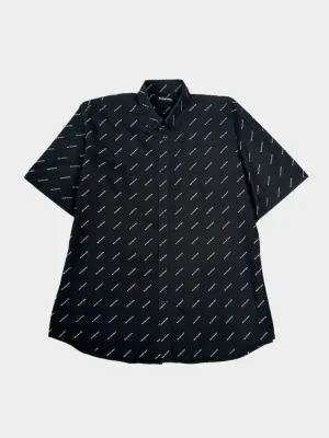 Camicia Nera A Maniche Corte Con Logo All Over