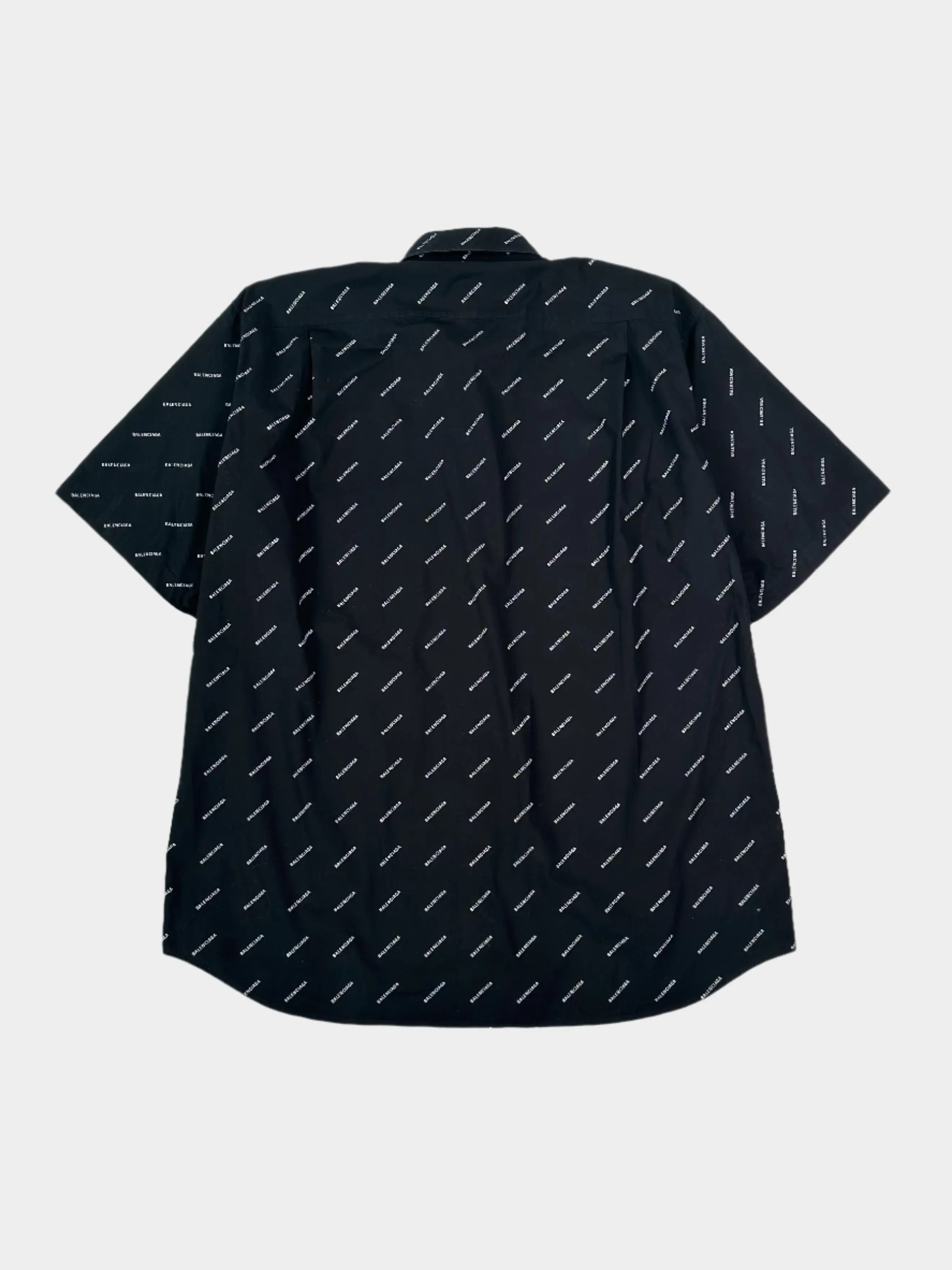 Camicia Nera A Maniche Corte Con Logo All Over