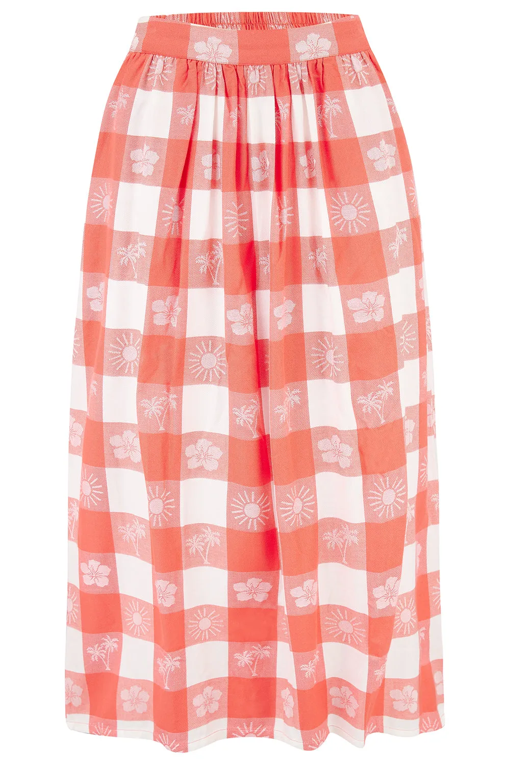 Cecilia Skirt - Off-White/Coral. Tropical Gingham