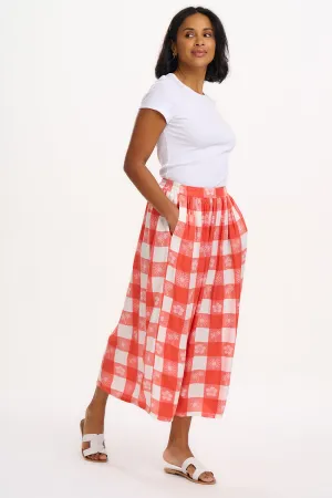 Cecilia Skirt - Off-White/Coral. Tropical Gingham