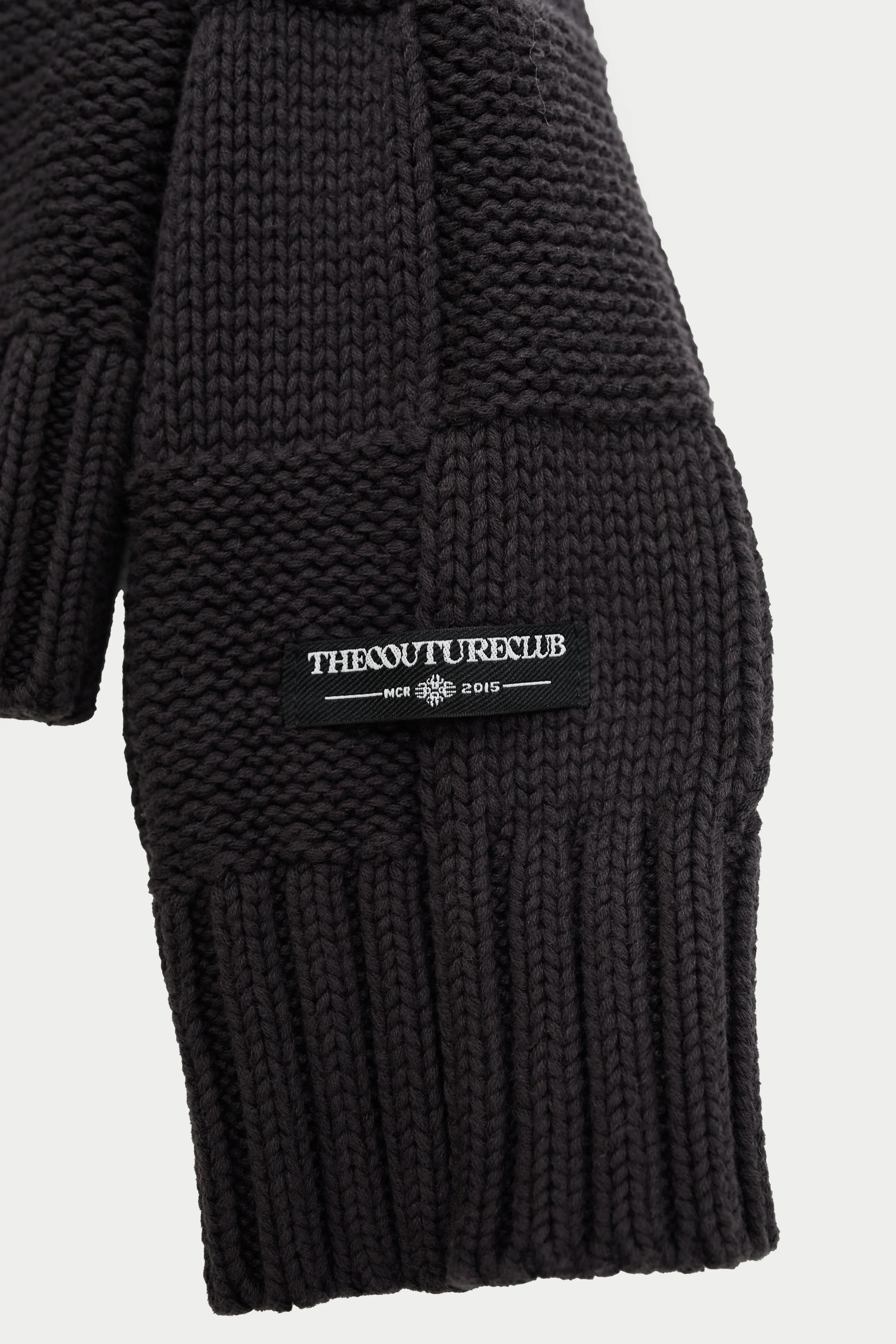 CHECKERBOARD KNIT CREW - CHARCOAL