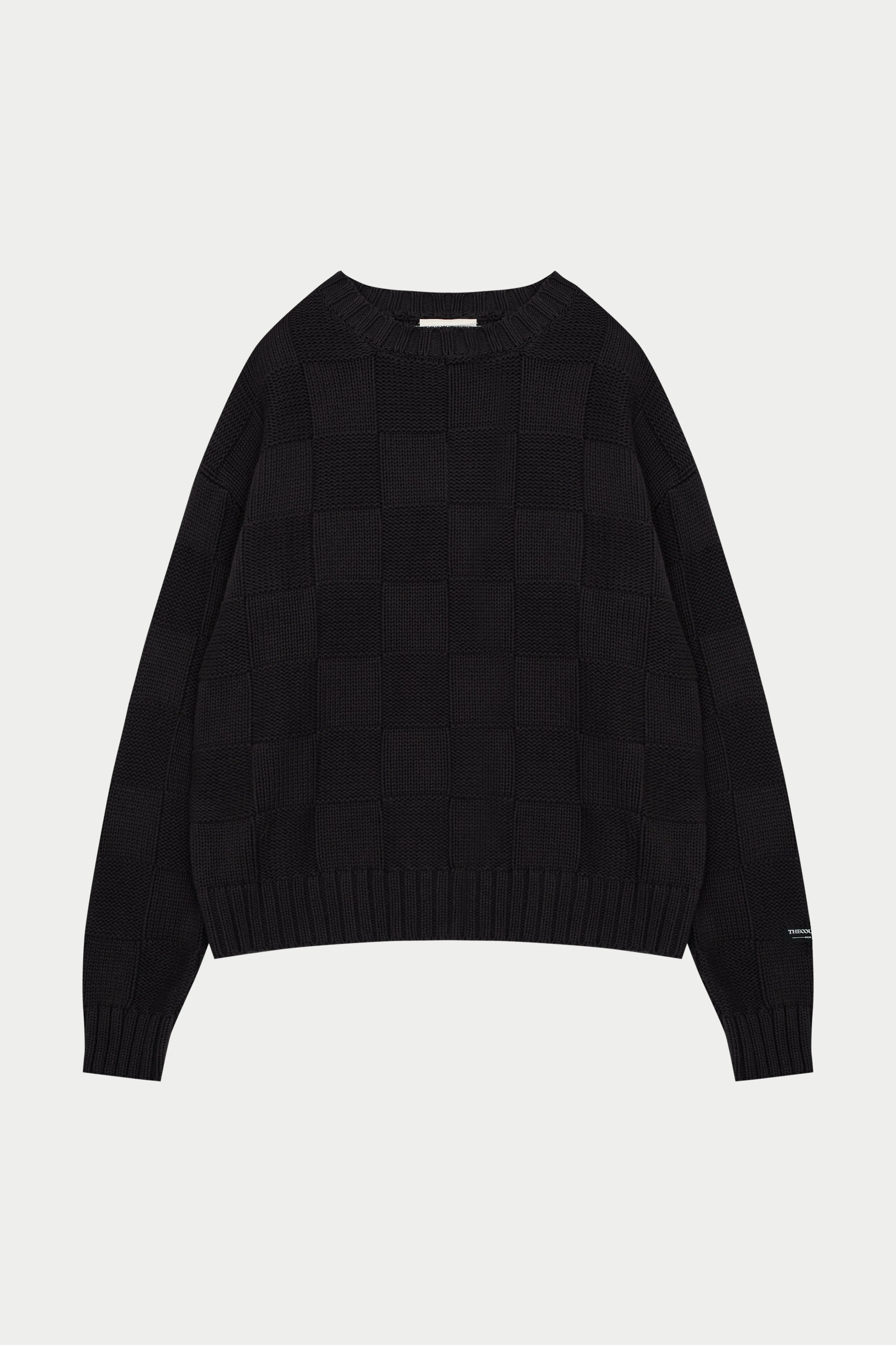 CHECKERBOARD KNIT CREW - CHARCOAL