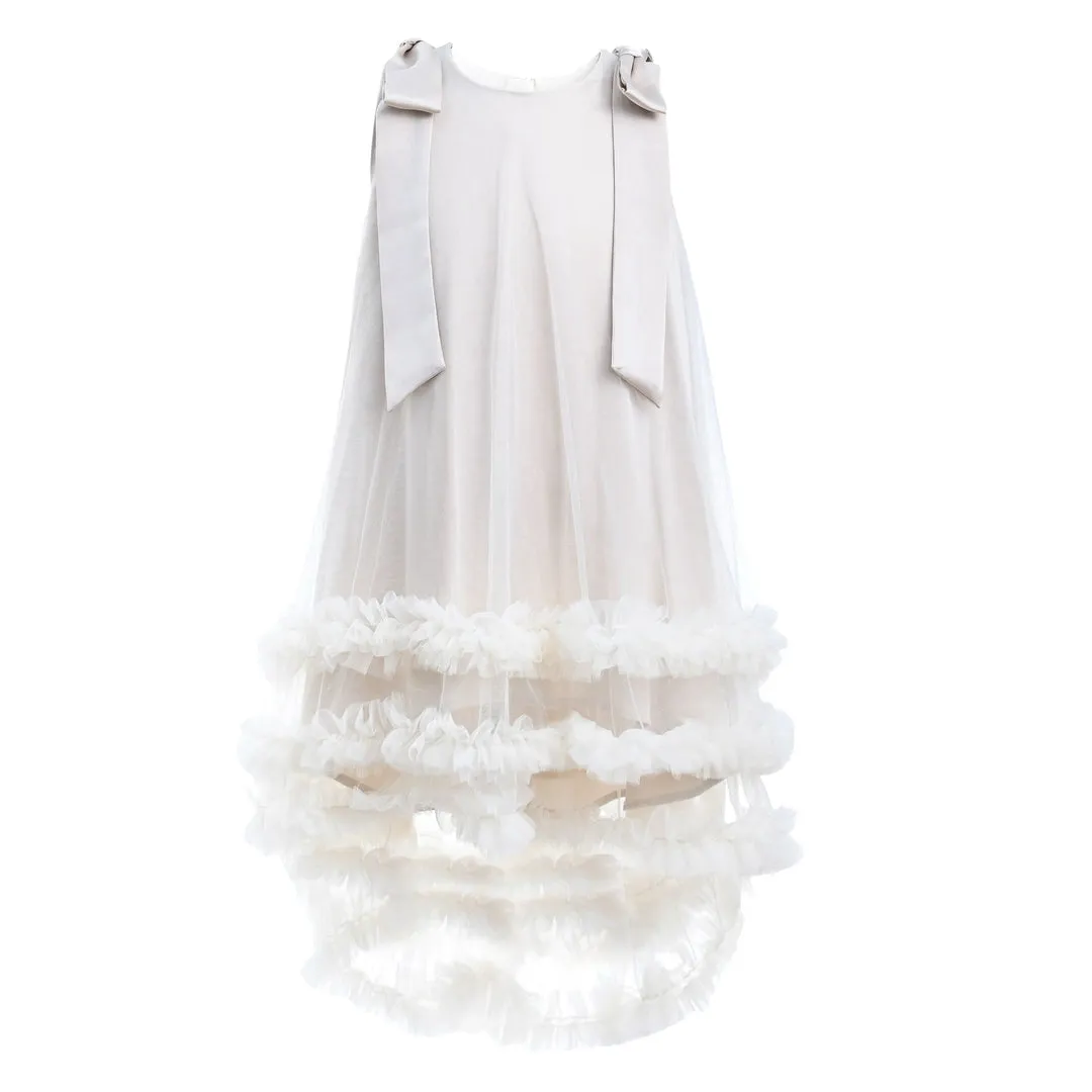 Cream Violeta Sleeveless Ruffle Overlay Dress