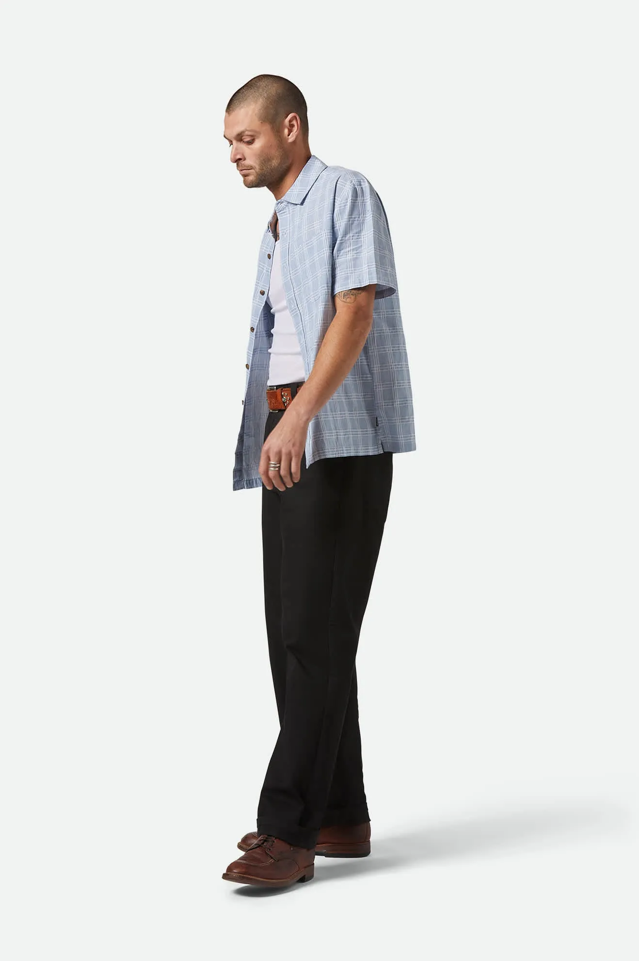 CRU Oxford Plaid Relaxed S/S Shirt - Light Blue/White Plaid