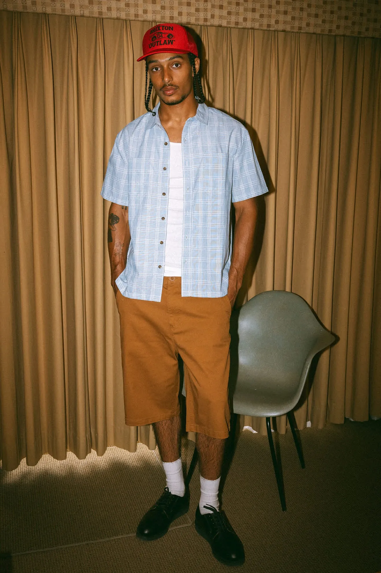 CRU Oxford Plaid Relaxed S/S Shirt - Light Blue/White Plaid
