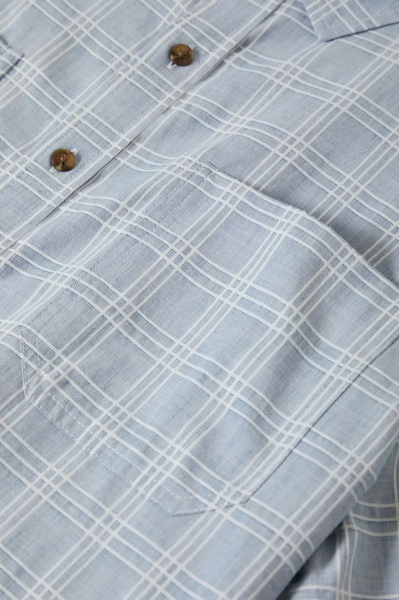 CRU Oxford Plaid Relaxed S/S Shirt - Light Blue/White Plaid