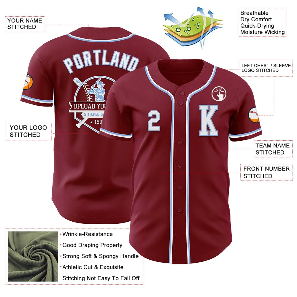 Custom Crimsom White-Light Blue Authentic Baseball Jersey