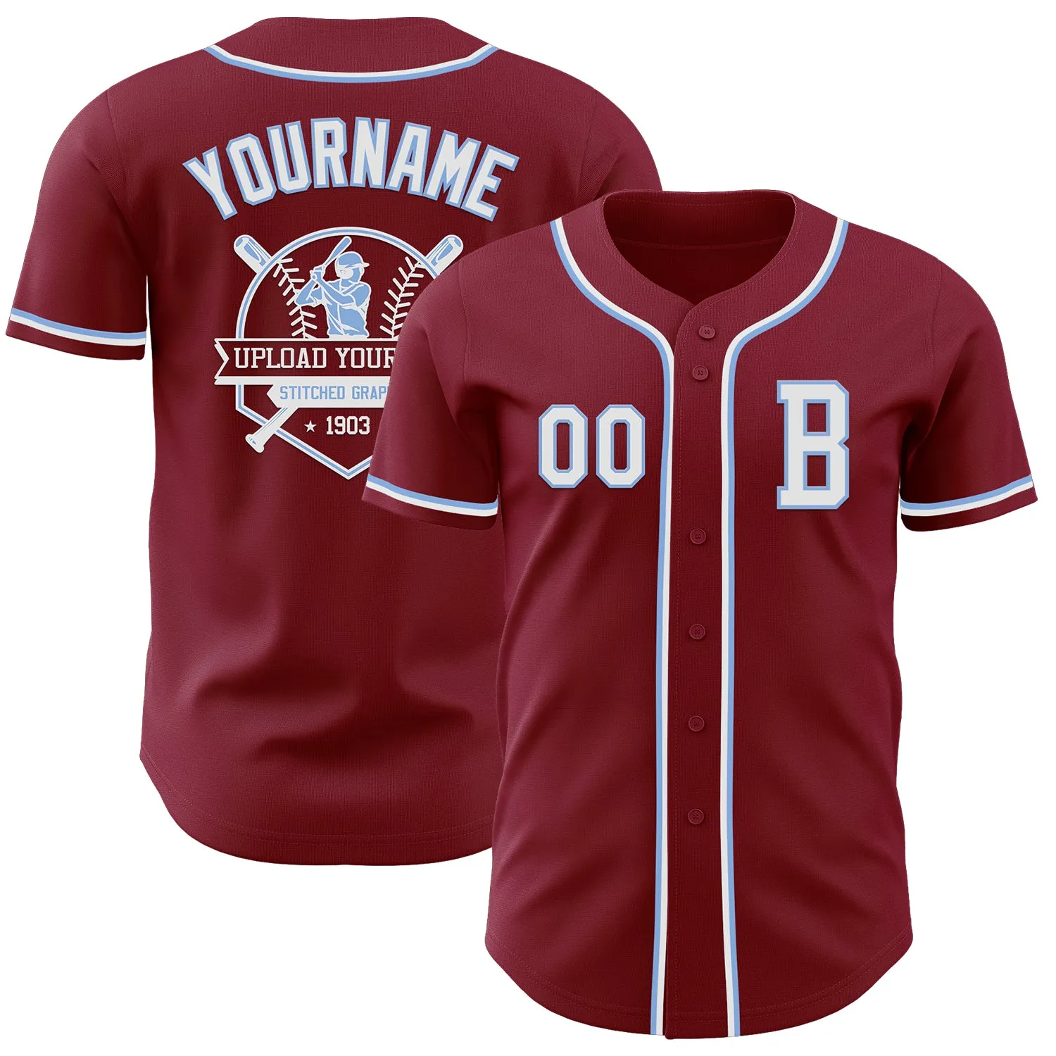 Custom Crimsom White-Light Blue Authentic Baseball Jersey