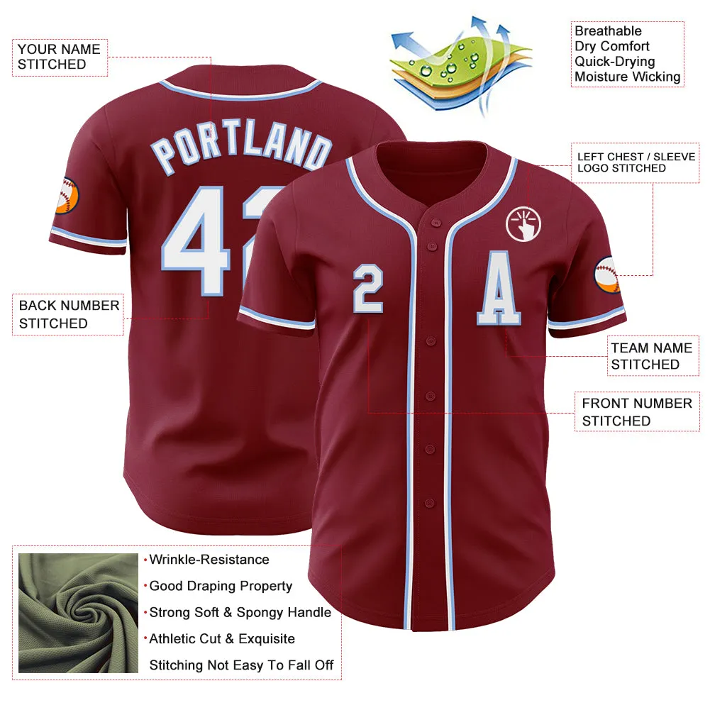 Custom Crimsom White-Light Blue Authentic Baseball Jersey