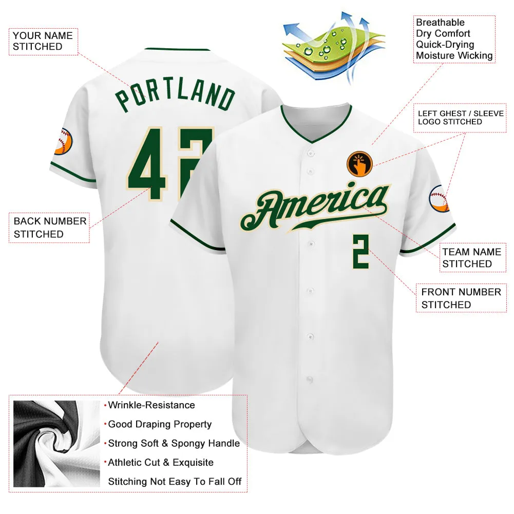 Custom White Green-Cream Authentic Baseball Jersey
