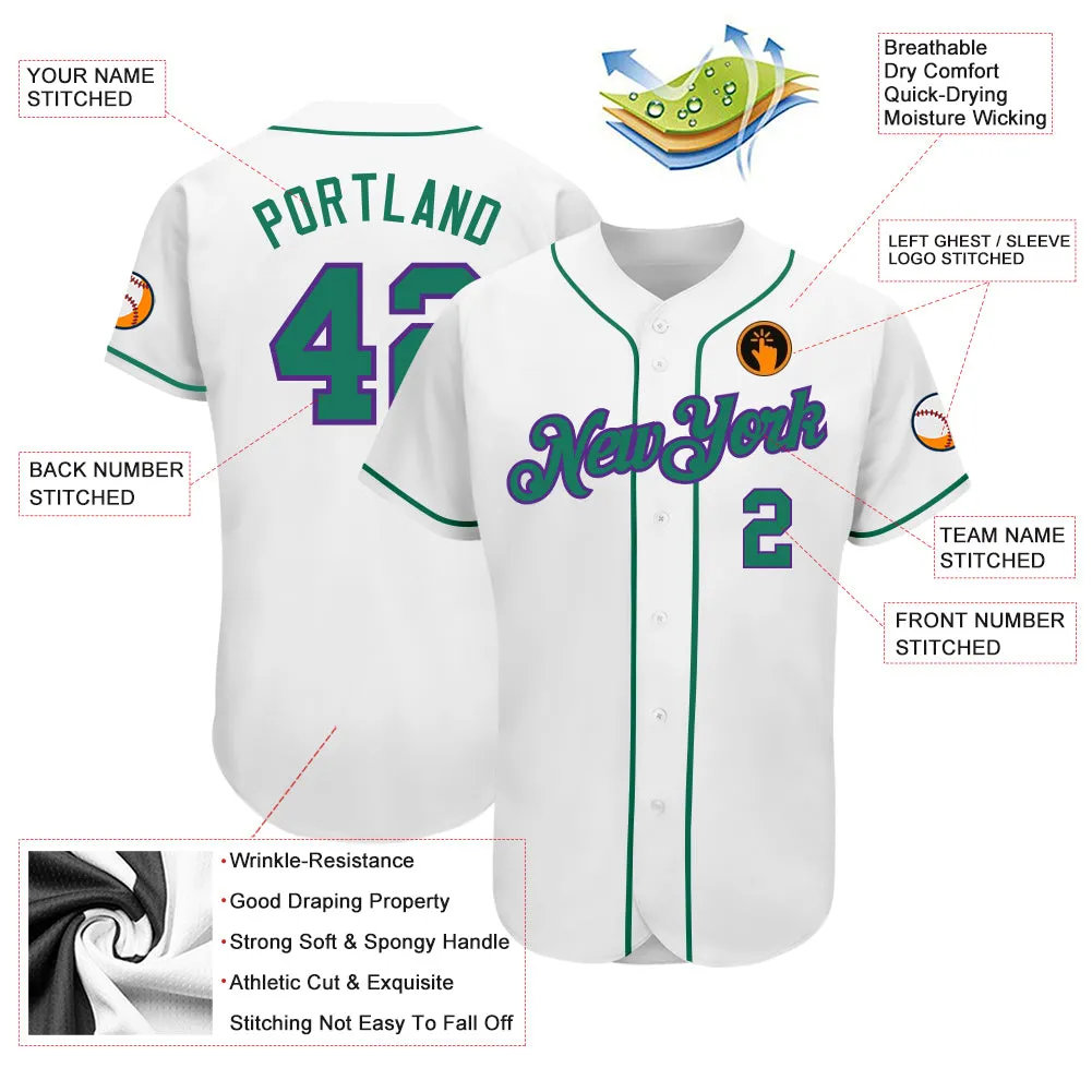 Custom White Kelly Green-Purple Authentic Baseball Jersey