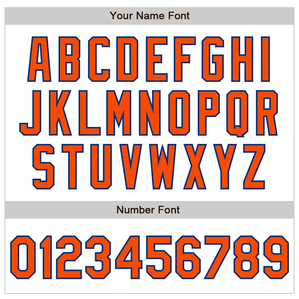 Custom White Orange-Royal 3 Colors Arm Shapes Authentic Baseball Jersey