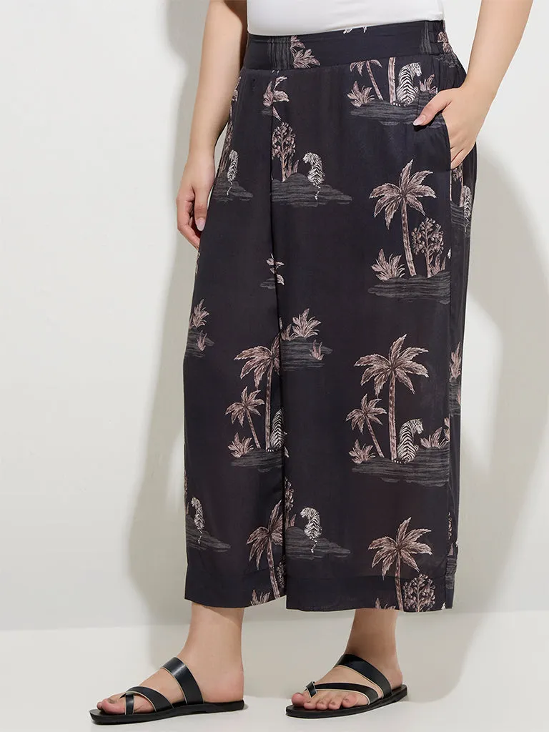 Diza Black Tropical-Inspired Palazzos