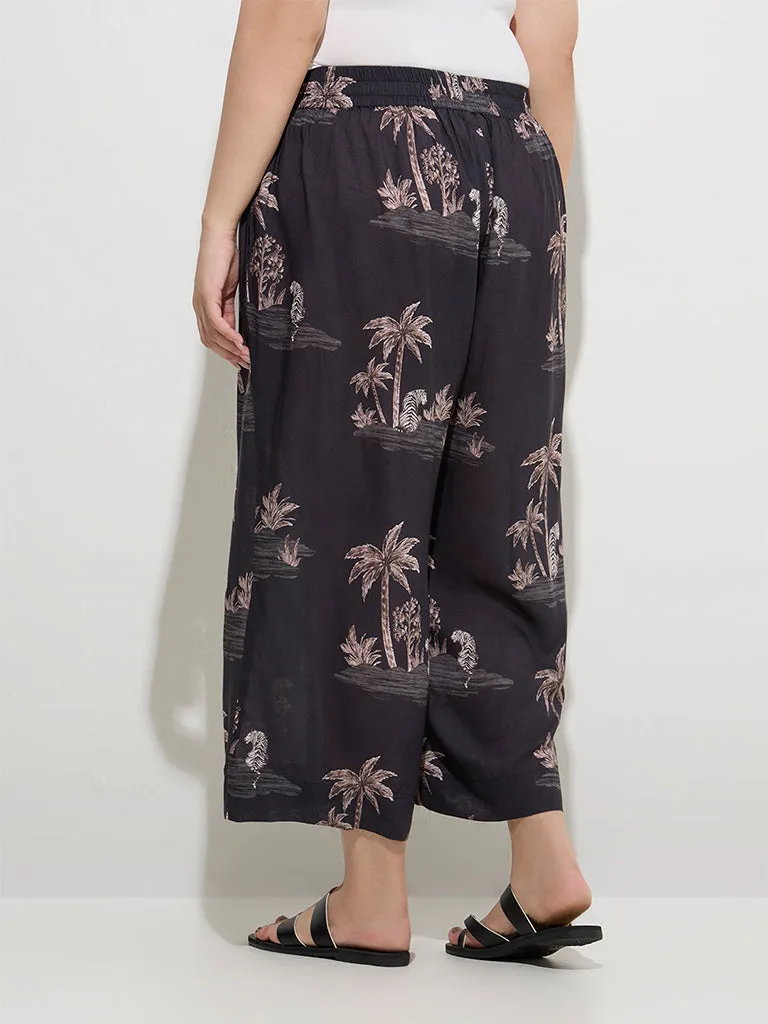 Diza Black Tropical-Inspired Palazzos