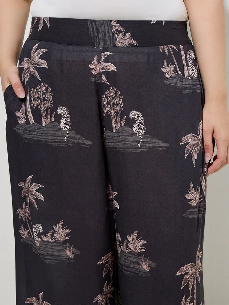 Diza Black Tropical-Inspired Palazzos