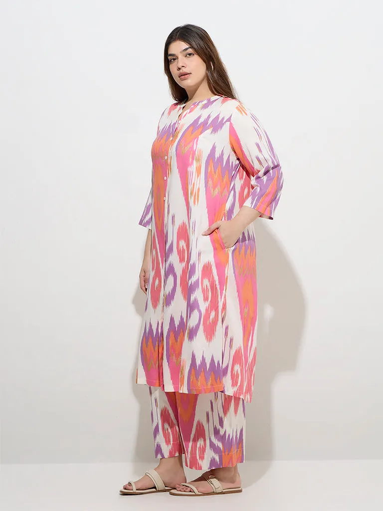 Diza Multicolour Ikat Pattern Cotton A-Line Kurta
