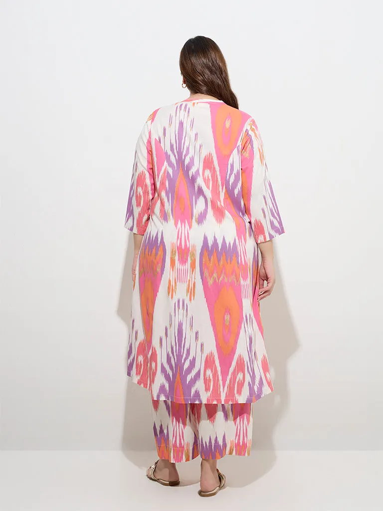 Diza Multicolour Ikat Pattern Cotton A-Line Kurta