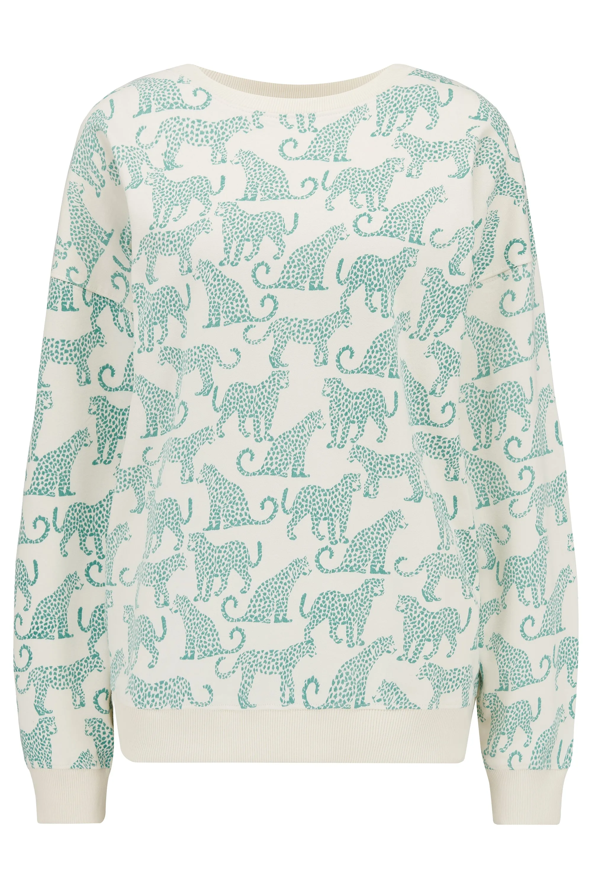 Eadie Relaxed Sweatshirt - Off-White. Green Leopards