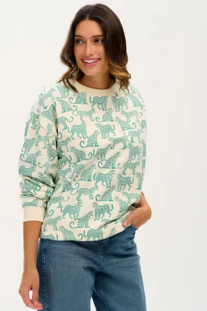 Eadie Relaxed Sweatshirt - Off-White. Green Leopards