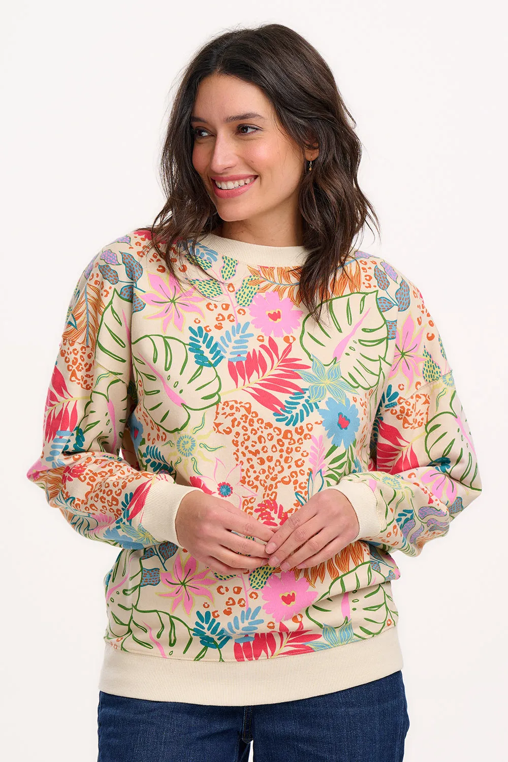 Eadie Relaxed Sweatshirt - Off-White/Multi. Painted Jungle