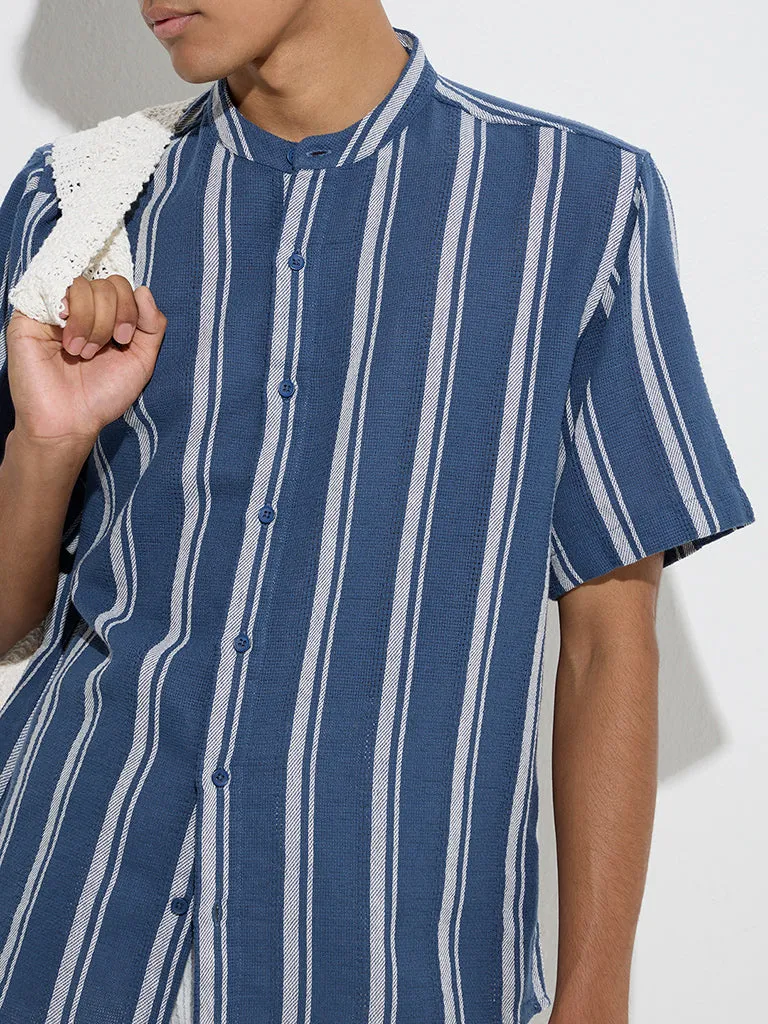 ETA Blue Stripe Printed Relaxed-Fit Cotton Shirt