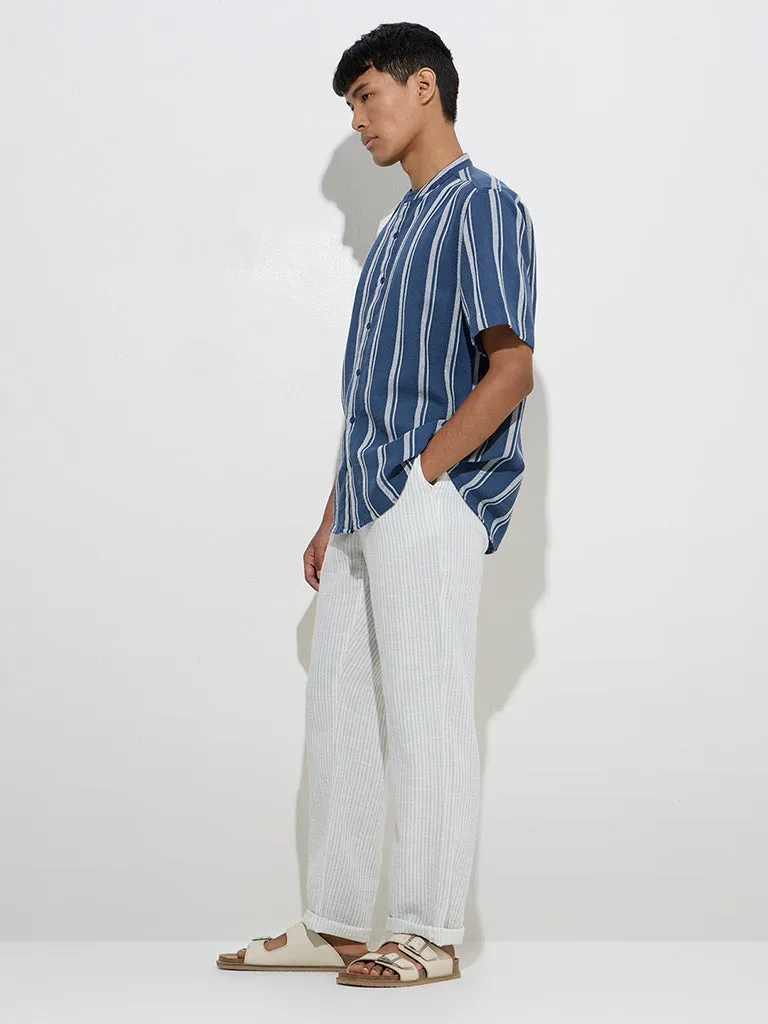 ETA Blue Stripe Printed Relaxed-Fit Cotton Shirt